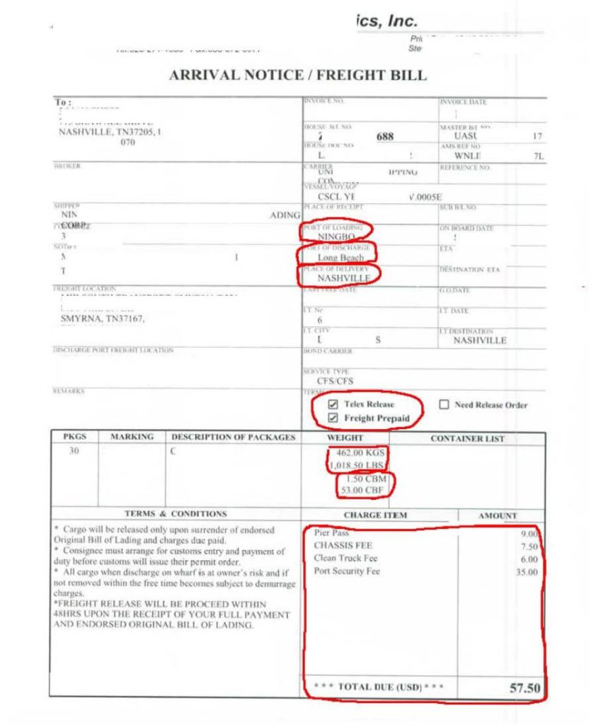 Less Container Load Arrival Notice Fees - e Customs Clearing
